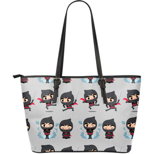 Cute Ninja Pattern Large Leather Tote Bag