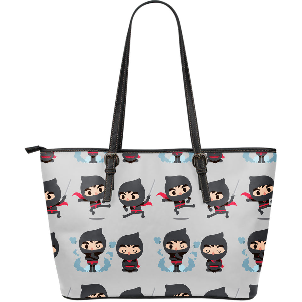 Cute Ninja Pattern Large Leather Tote Bag