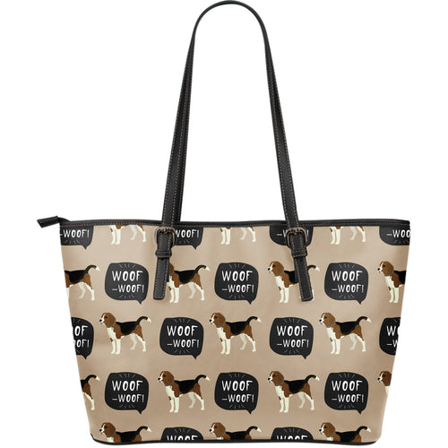 Beagle Pattern Large Leather Tote Bag