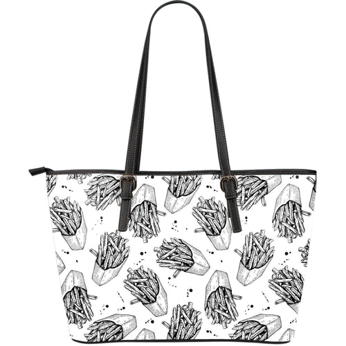 Hand Drawn French Fries Pattern Large Leather Tote Bag
