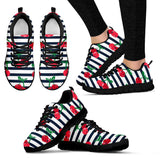 Hand Drawn Cherry Pattern Striped Background Women'S Sneaker Shoes