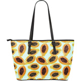 Watercolor Papaya Pattern Large Leather Tote Bag