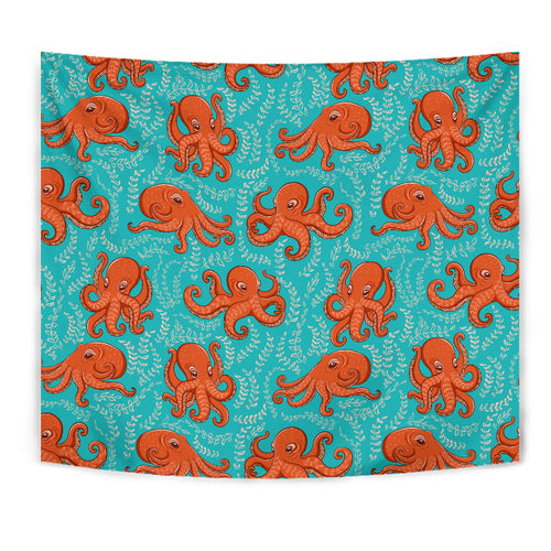 Octopus Turquoise Background Wall Tapestry