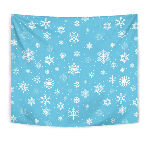 Snowflake Pattern Blue Background Wall Tapestry