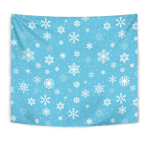 Snowflake Pattern Blue Background Wall Tapestry
