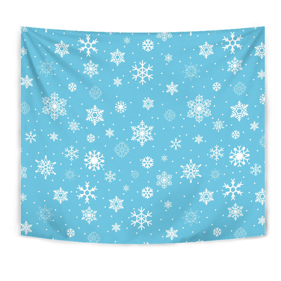 Snowflake Pattern Blue Background Wall Tapestry