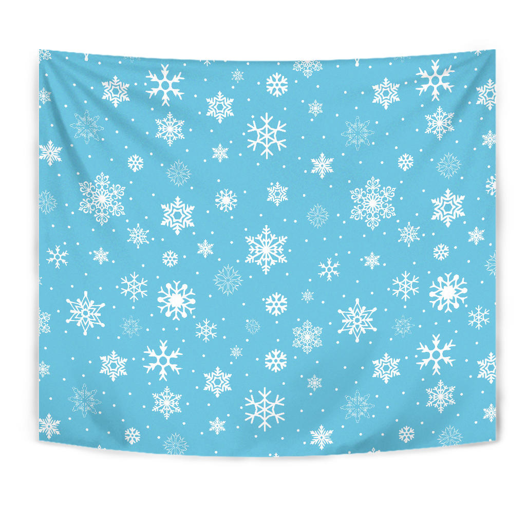Snowflake Pattern Blue Background Wall Tapestry