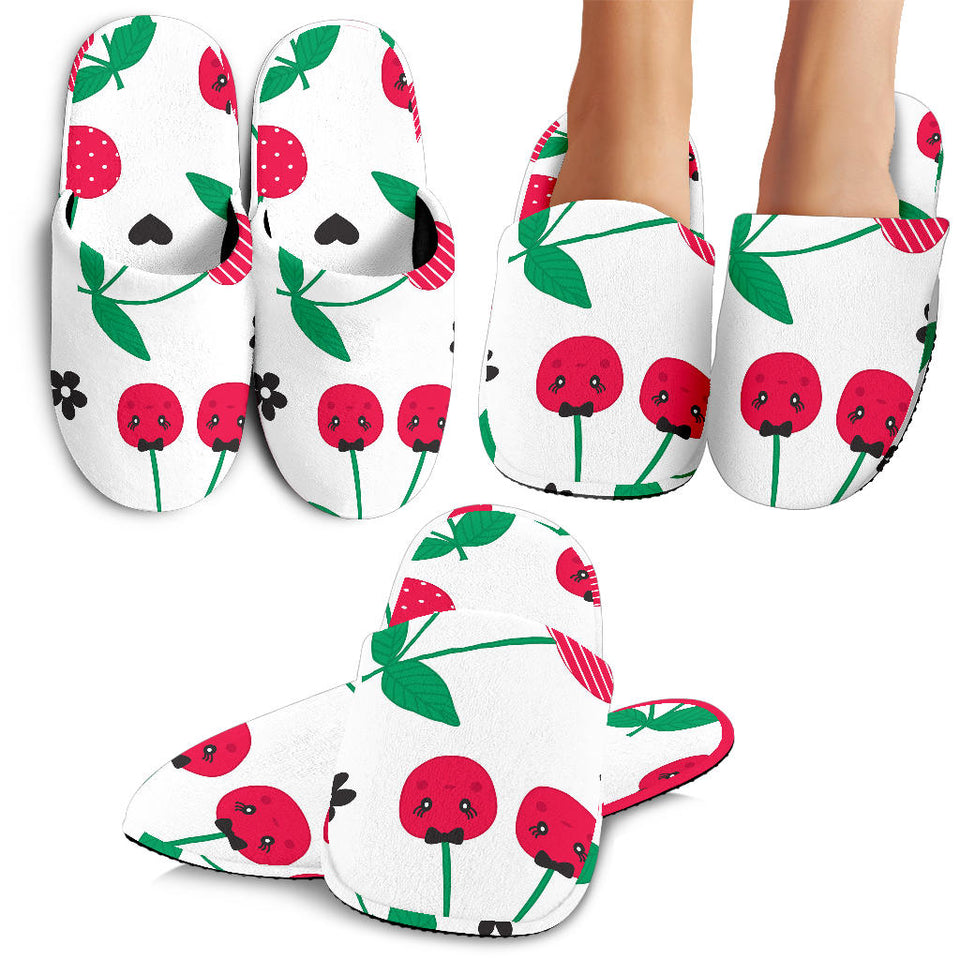 Cherry Pattern White Background Slippers