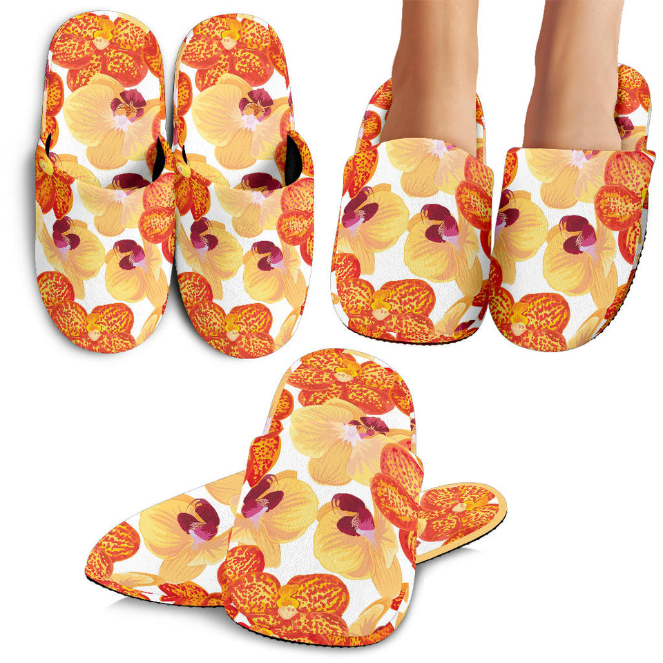 Orange Yellow Orchid Flower Pattern Background Slippers