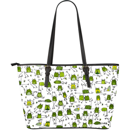 Sketch Funny Frog Pattern Large Leather Tote Bag