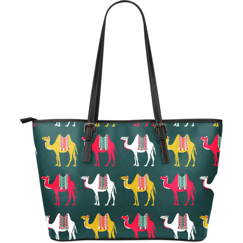 Camel Pattern Large Leather Tote Bag