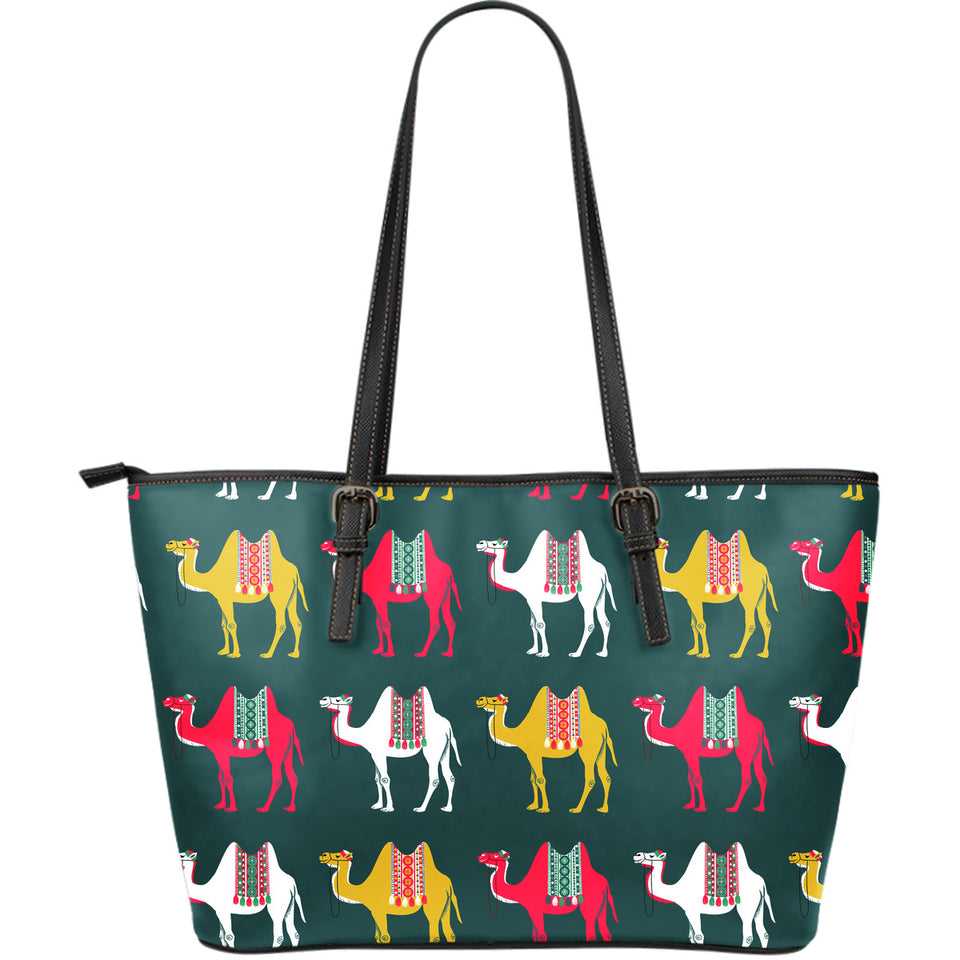 Camel Pattern Large Leather Tote Bag