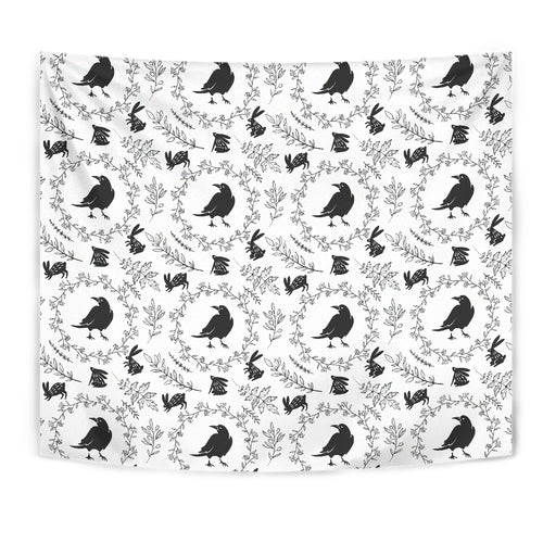 Crows Floral Wreath Rabbit Pattern Wall Tapestry