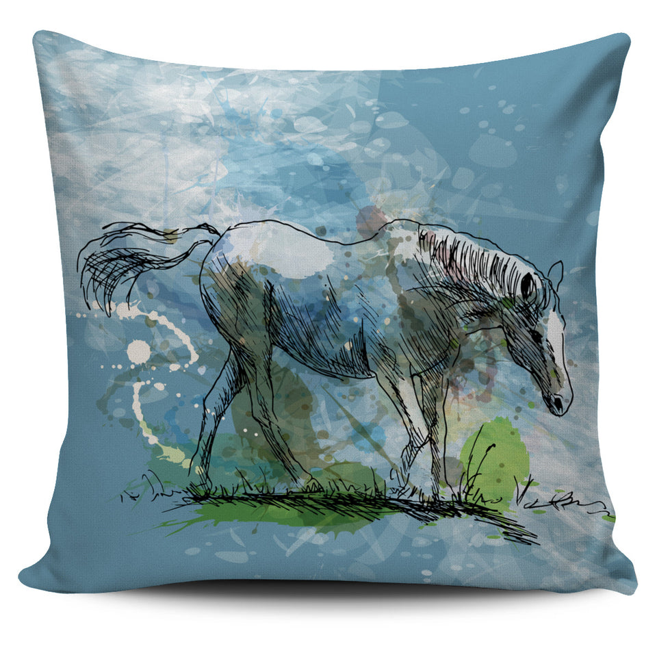 Blue Horse Pillow Cover