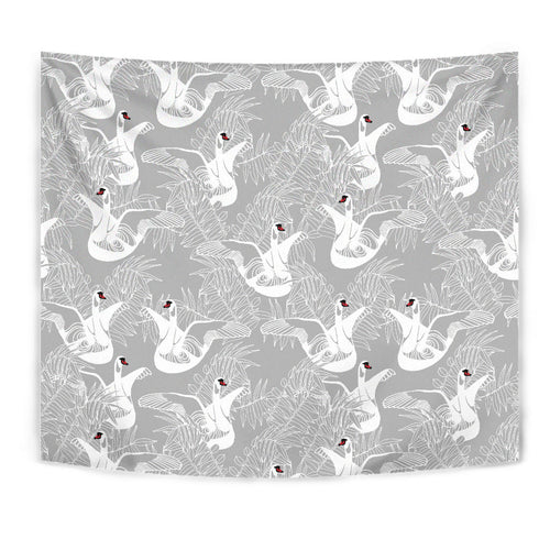 White Swan Gray Background Wall Tapestry