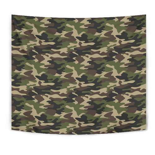 Dark Green Camo Camouflage Pattern Wall Tapestry