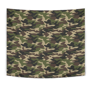 Dark Green Camo Camouflage Pattern Wall Tapestry