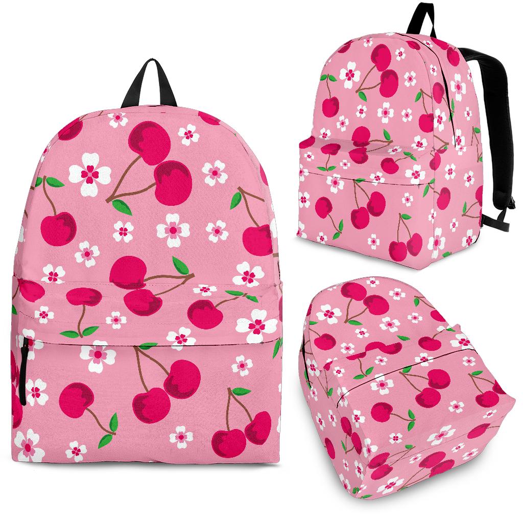 Cherry Flower Pattern Pink Background Backpack