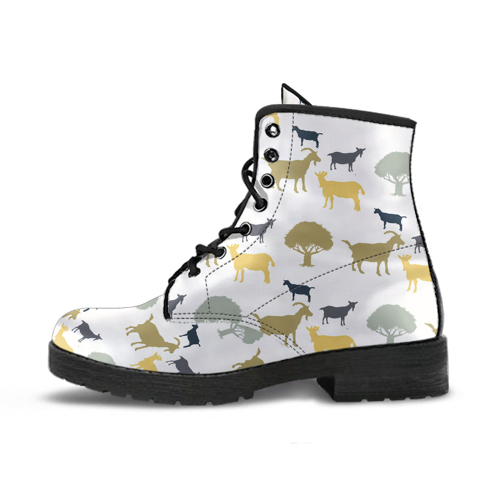 Silhouettes Of Goat And Tree Pattern Leather Boots