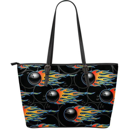Bowling Balls Flame Pattern Large Leather Tote Bag