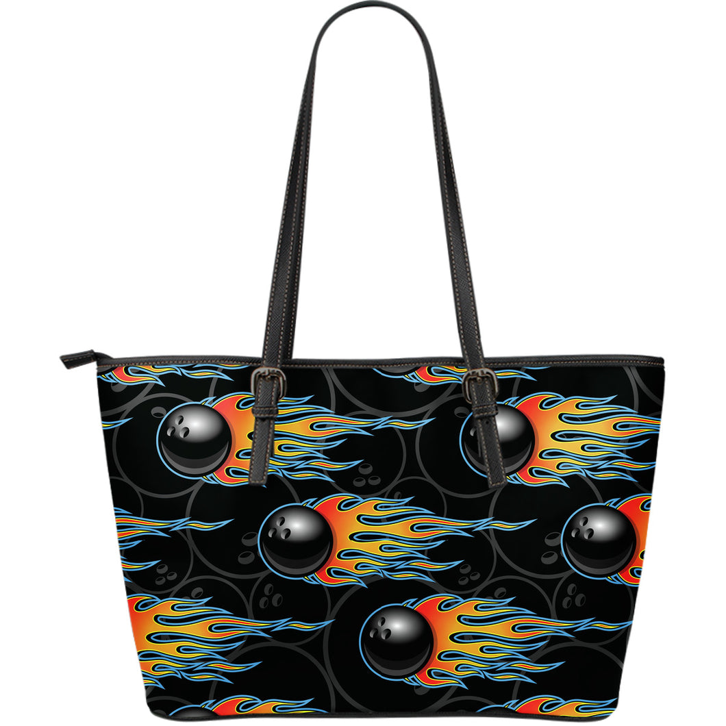 Bowling Balls Flame Pattern Large Leather Tote Bag