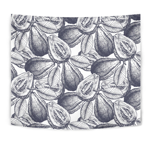 Guava Tropical Hand Drawn Pattern Wall Tapestry