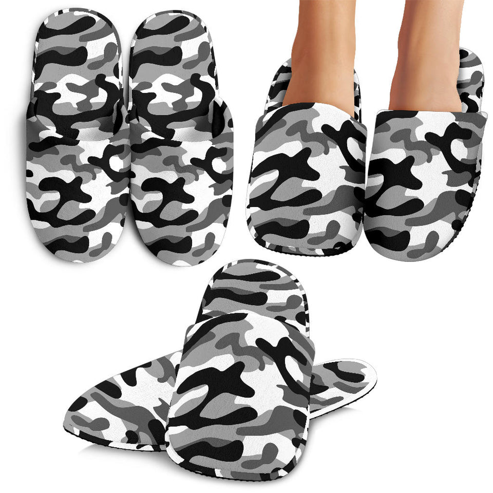 Black White Camo Camouflage Pattern Slippers