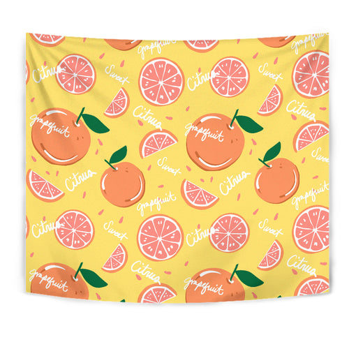 Grapefruit Yellow Background Wall Tapestry