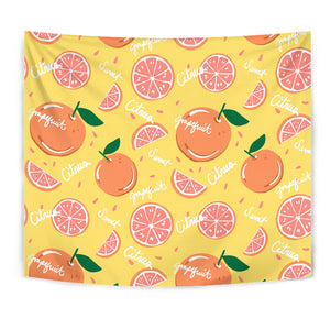 Grapefruit Yellow Background Wall Tapestry