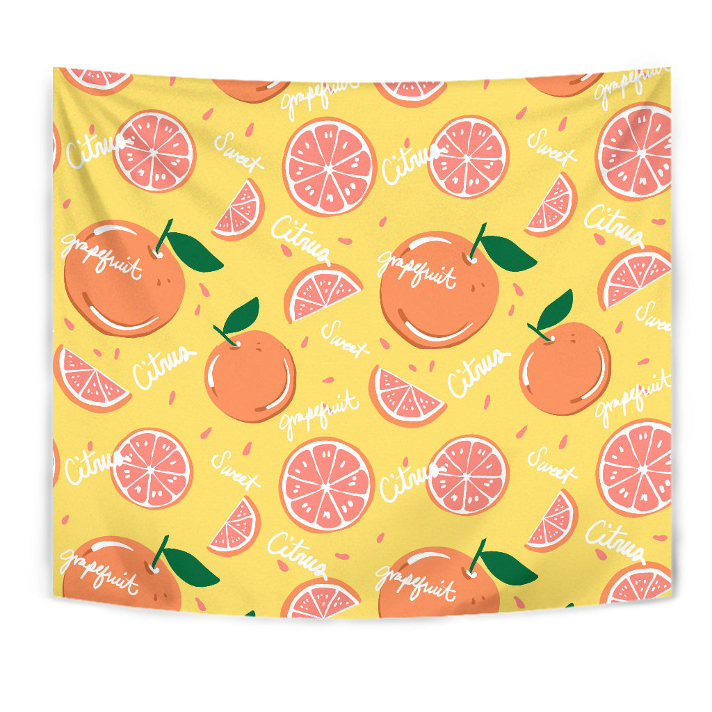 Grapefruit Yellow Background Wall Tapestry