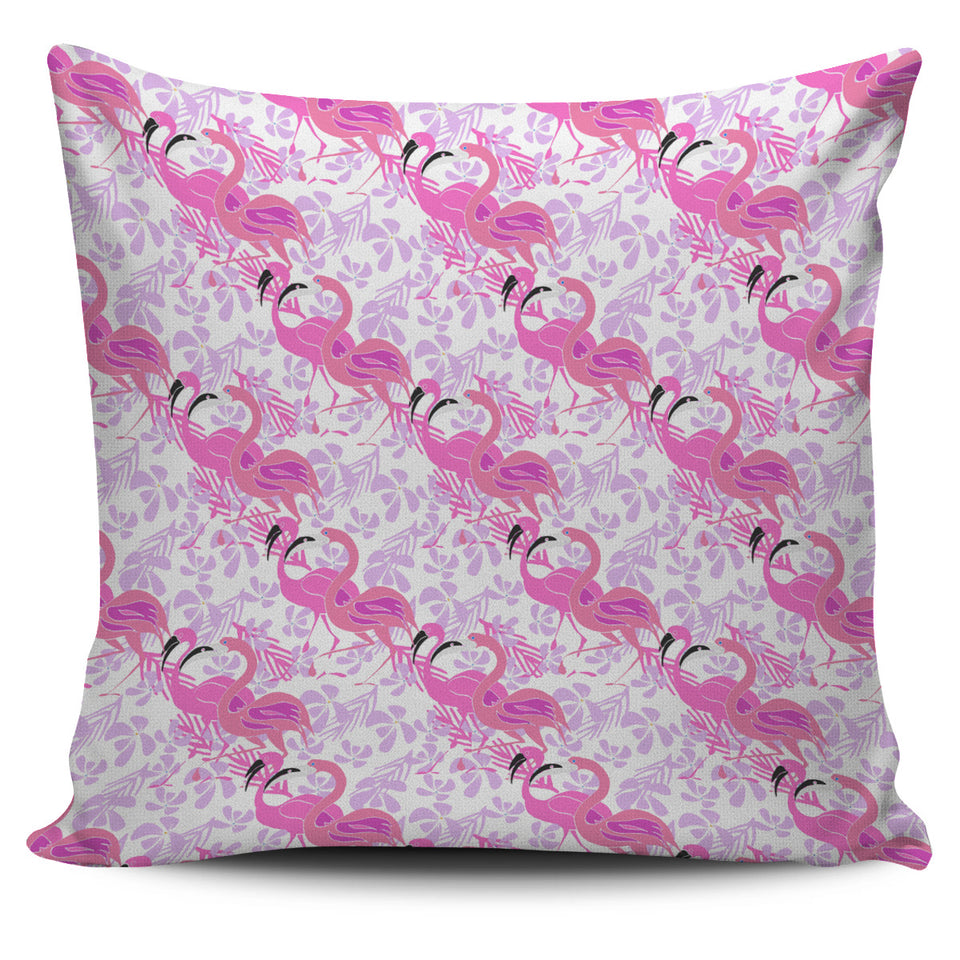 Pink Flamingo Flower Pattern Pillow Cover