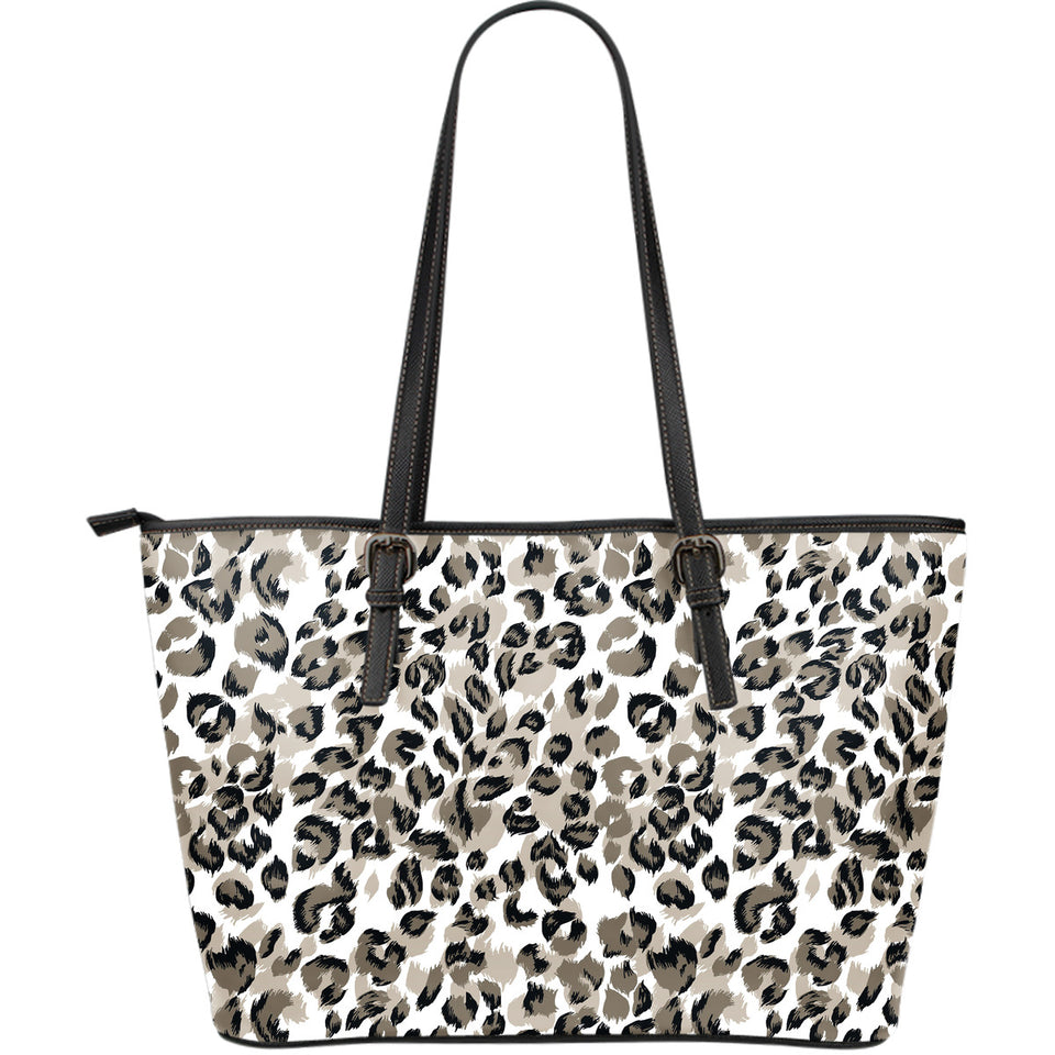 Leopard Skin Print Pattern Large Leather Tote Bag