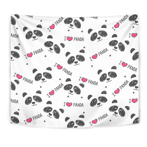 Hand Drawn Faces Of Pandas Pattern Wall Tapestry