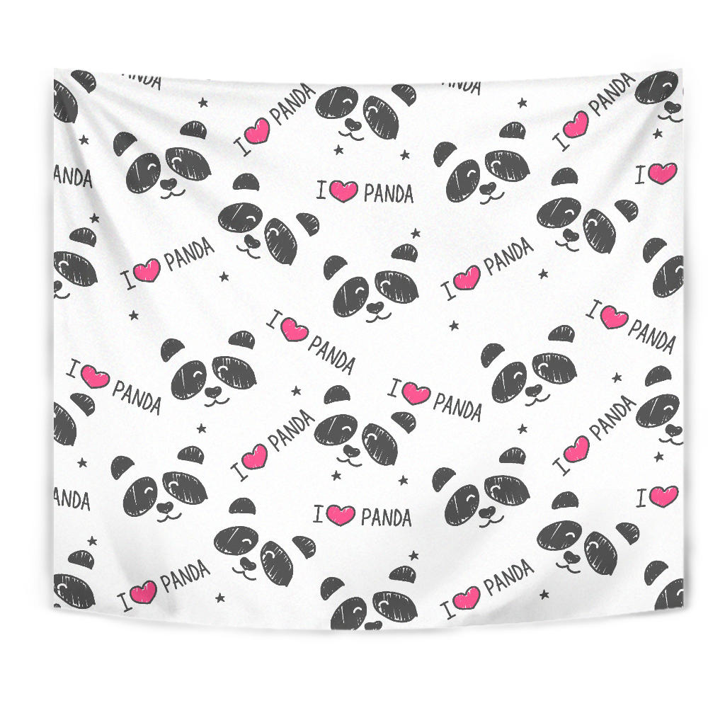 Hand Drawn Faces Of Pandas Pattern Wall Tapestry