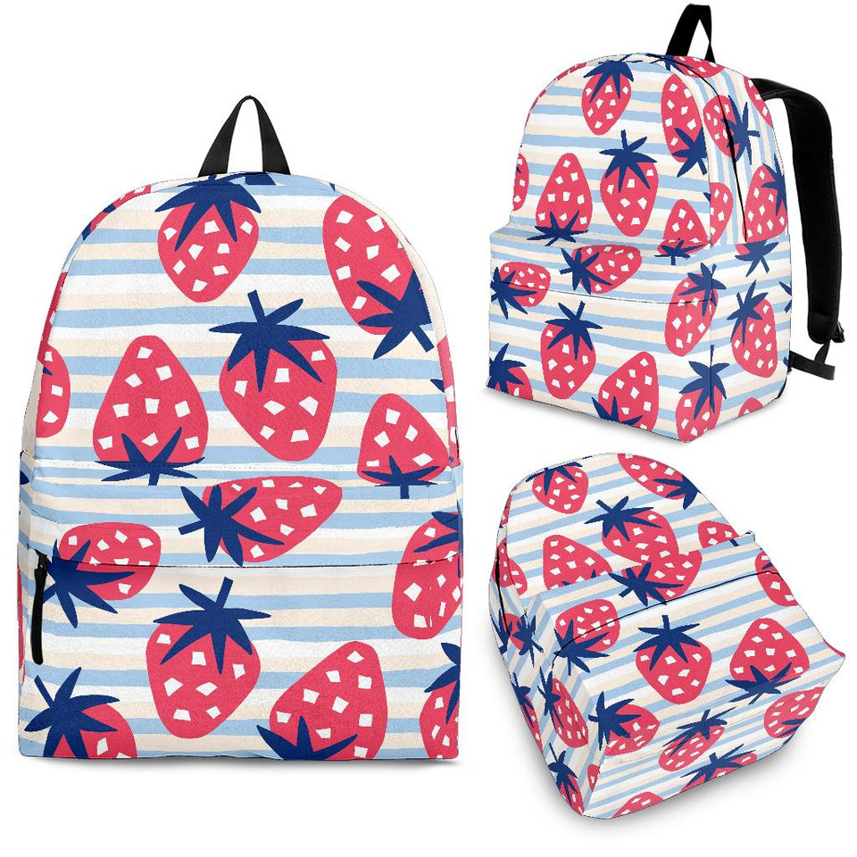 Strawberry Pattern Blue Lines Background Backpack