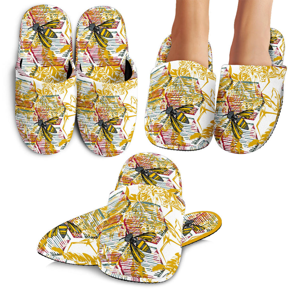 Cool Bee Honeycomb Leaves Pattern Slippers