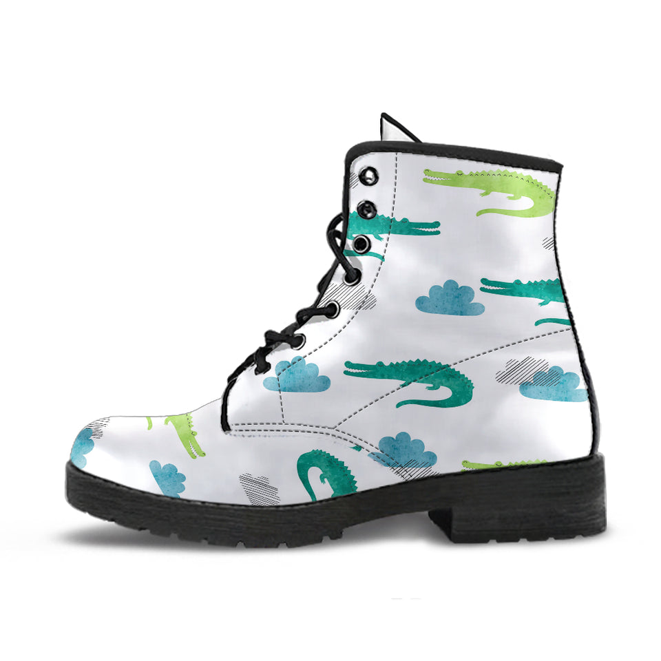 Watercolor Crocodile Pattern Leather Boots