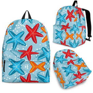 Blue Red Orange Starfish Pattern Backpack