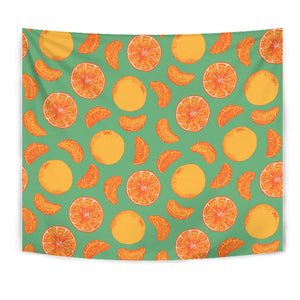 Orange Fruit Pattern Green Background Wall Tapestry