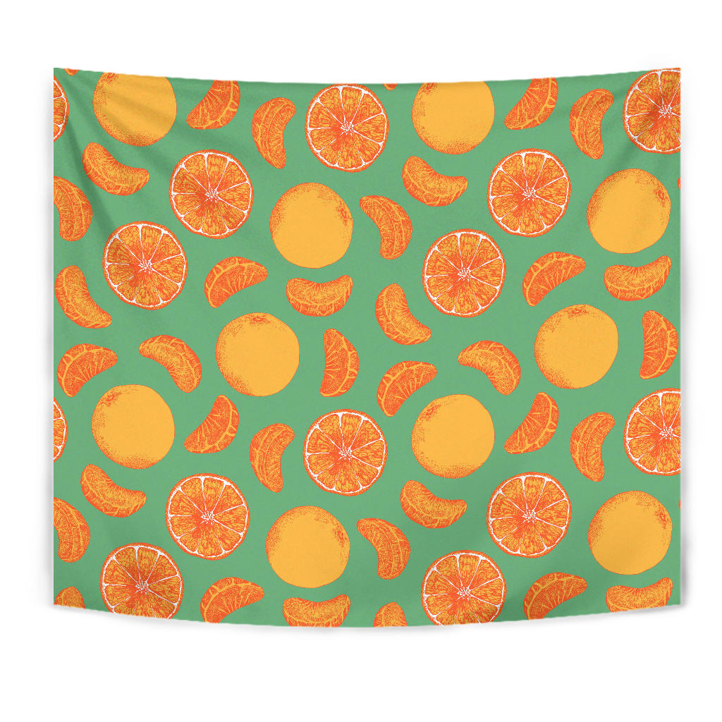 Orange Fruit Pattern Green Background Wall Tapestry