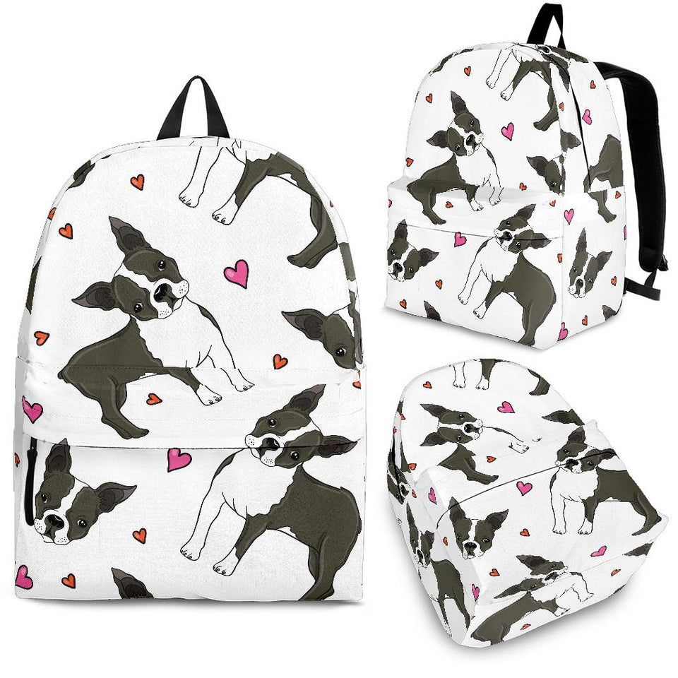 Boston Terrier Dog Hearts Vector Pattern Backpack