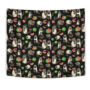 Raccoon Watermelon Pattern Wall Tapestry