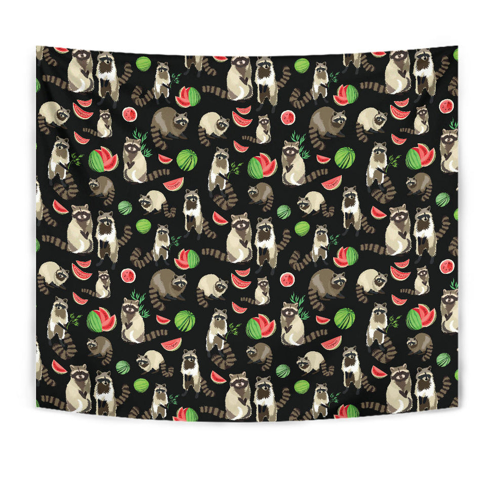 Raccoon Watermelon Pattern Wall Tapestry