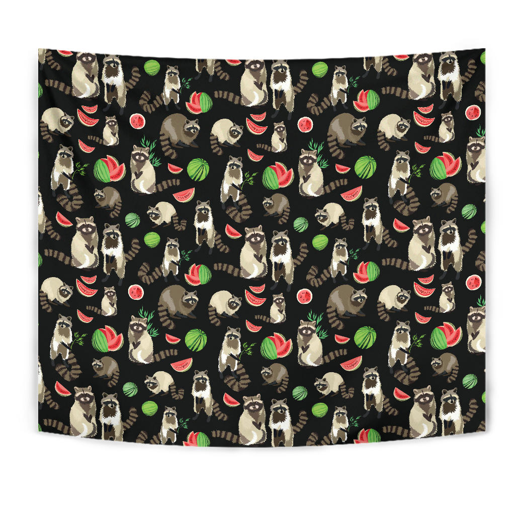 Raccoon Watermelon Pattern Wall Tapestry