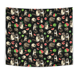 Raccoon Watermelon Pattern Wall Tapestry