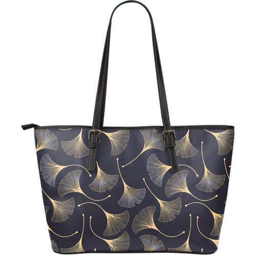 Gold Ginkgo Leaves Large Leather Tote Bag