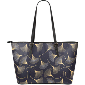 Gold Ginkgo Leaves Large Leather Tote Bag
