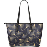 Gold Ginkgo Leaves Large Leather Tote Bag