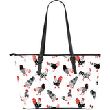 Cool Rooster Chicken Cock Floral Ornament Background Large Leather Tote Bag