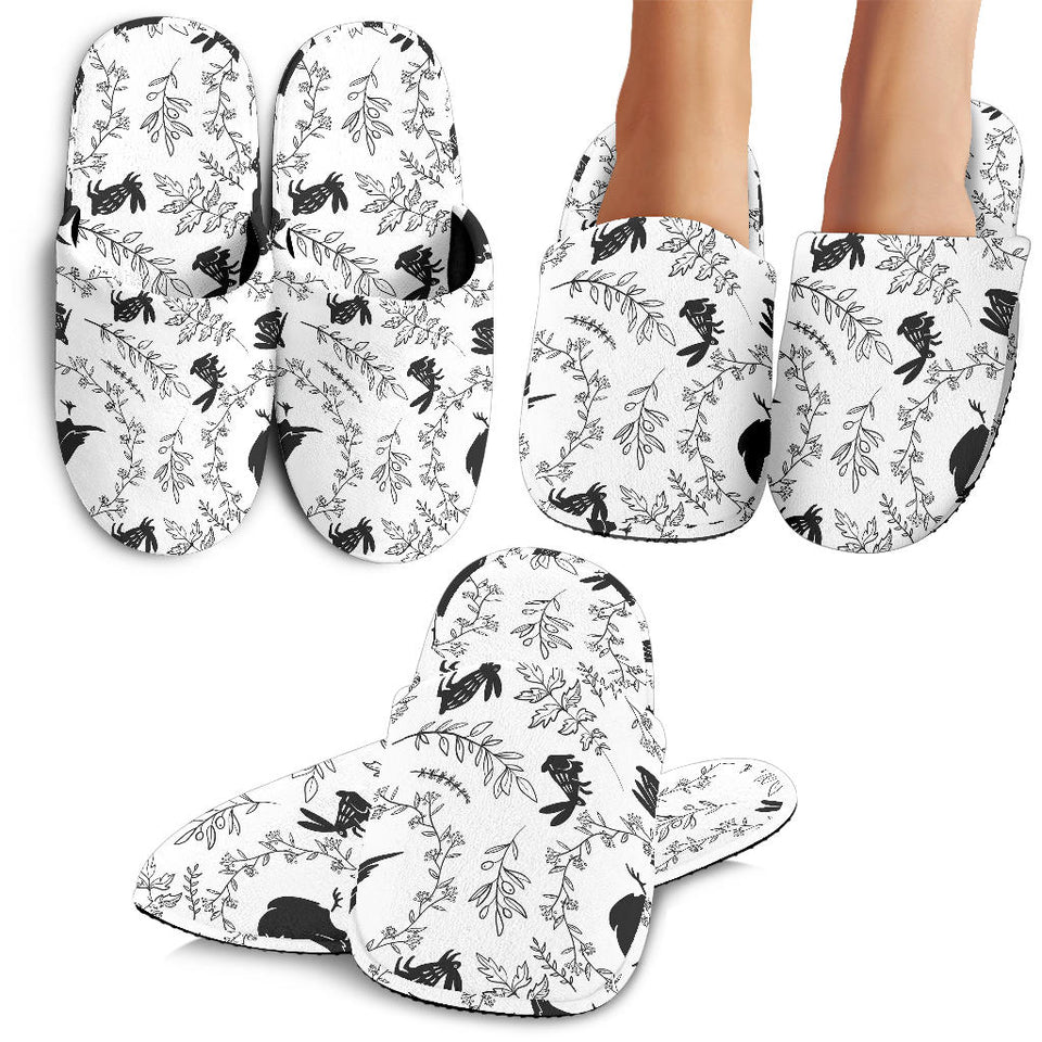Crows Floral Wreath Rabbit Pattern Slippers
